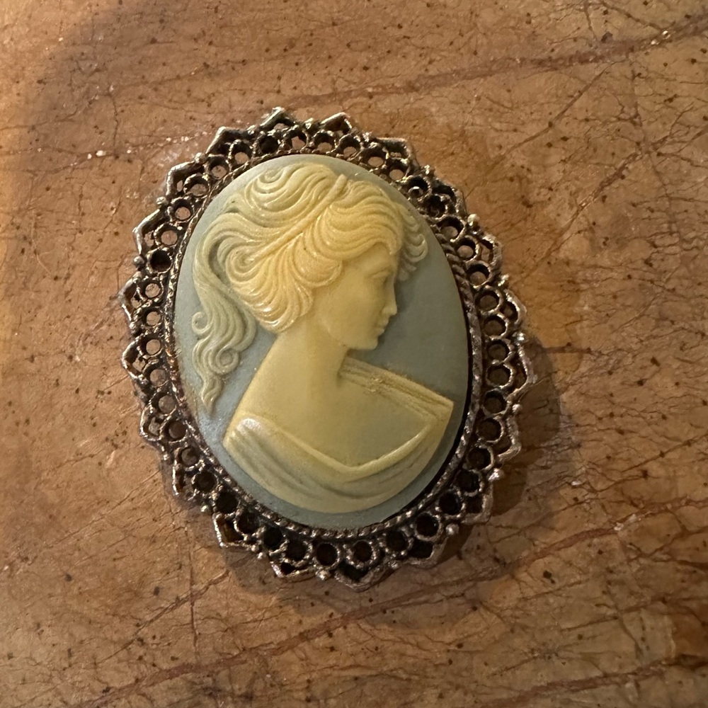 Vintage Cameo Brooch with Silver Frame